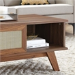 Pemberly Row Natural Rattan and MDF Wood Coffee Table in Walnut