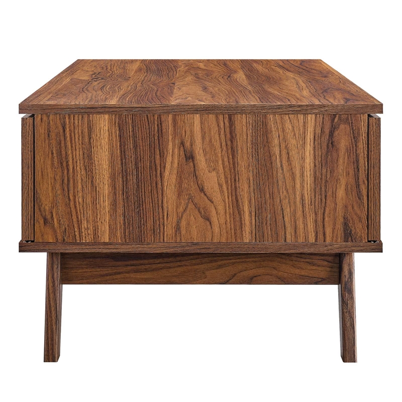 Pemberly Row Natural Rattan and MDF Wood Coffee Table in Walnut
