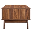 Pemberly Row Natural Rattan and MDF Wood Coffee Table in Walnut