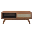 Pemberly Row Natural Rattan and MDF Wood Coffee Table in Walnut