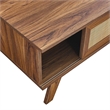 Pemberly Row Natural Rattan and MDF Wood Coffee Table in Walnut