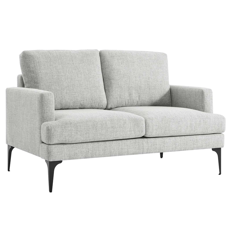Pemberly Row Metal and Upholstered Fabric Loveseat in Light Gray