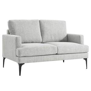 Pemberly Row Metal and Upholstered Fabric Loveseat in Light Gray