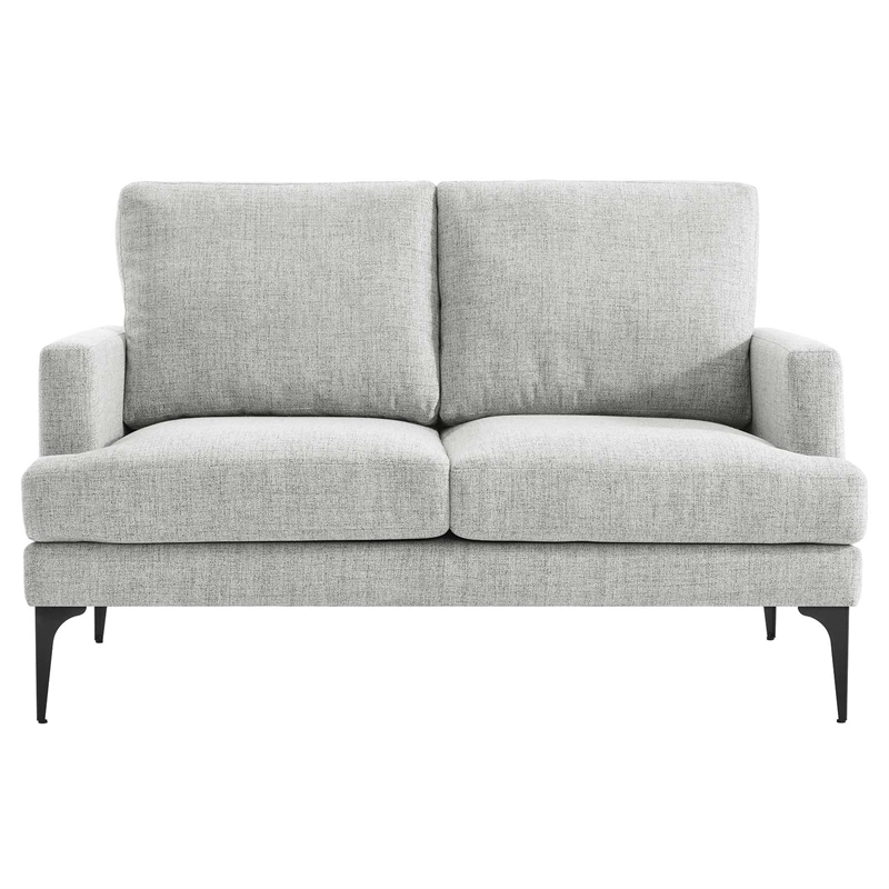 Pemberly Row Metal and Upholstered Fabric Loveseat in Light Gray