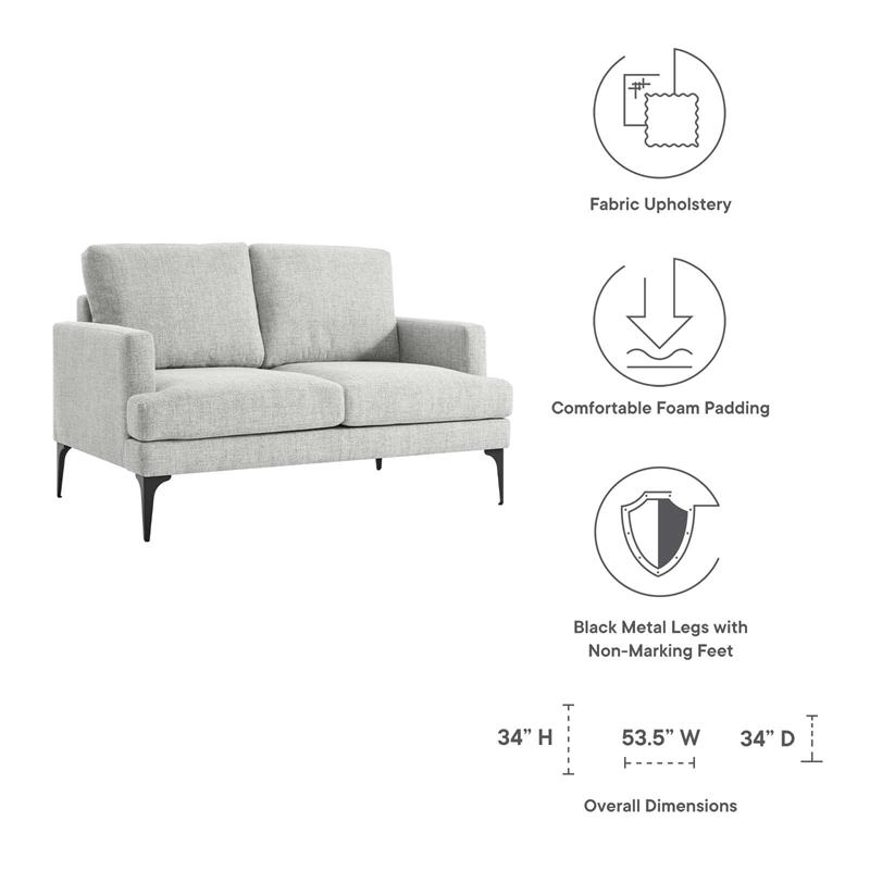 Pemberly Row Metal and Upholstered Fabric Loveseat in Light Gray