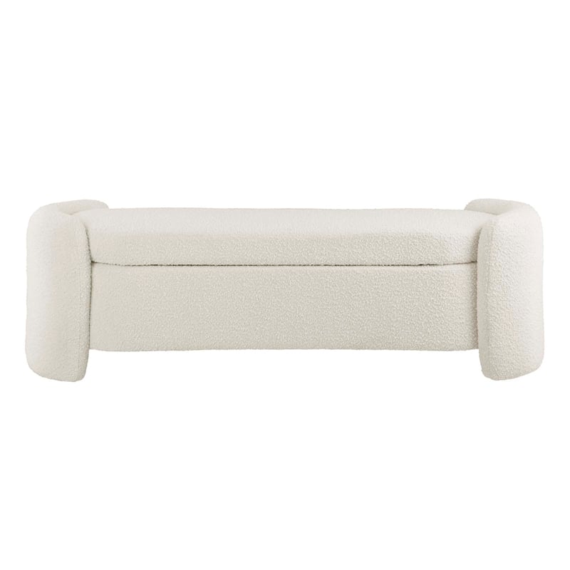 Pemberly Row Modern Style Wood and Boucle Upholstered Bench in Ivory