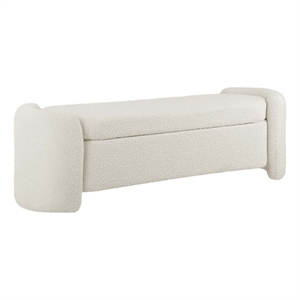 Pemberly Row Modern Style Wood and Boucle Upholstered Bench in Ivory