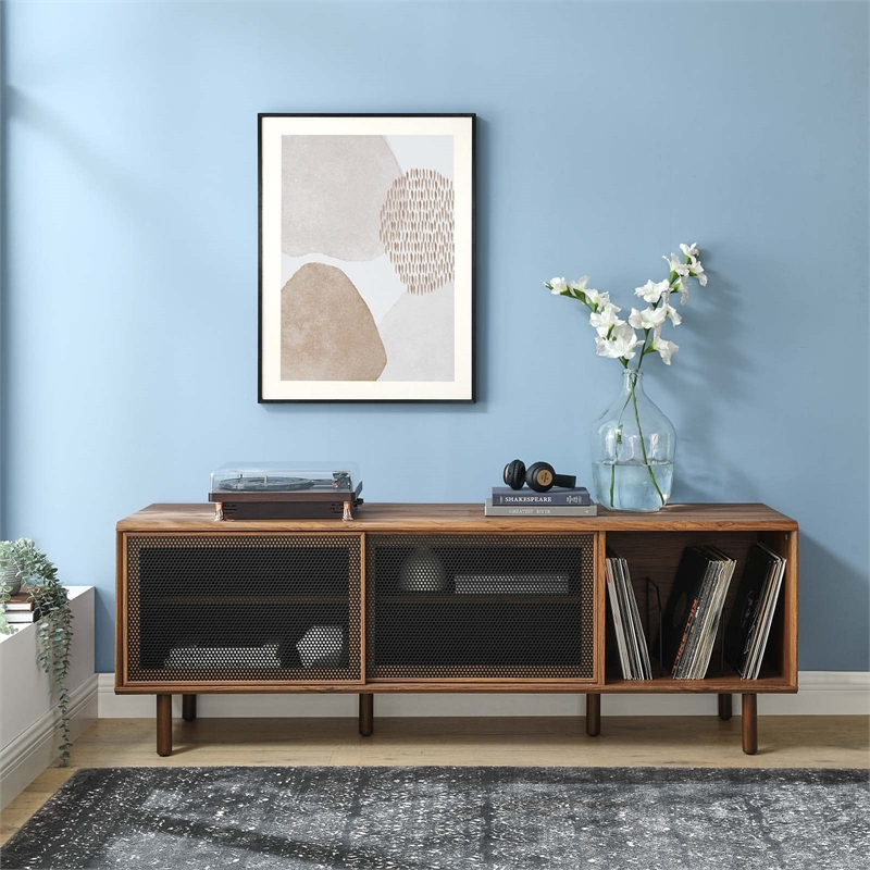 Pemberly Row MDF Particleboard TV and Record Stand for TVs up to 65