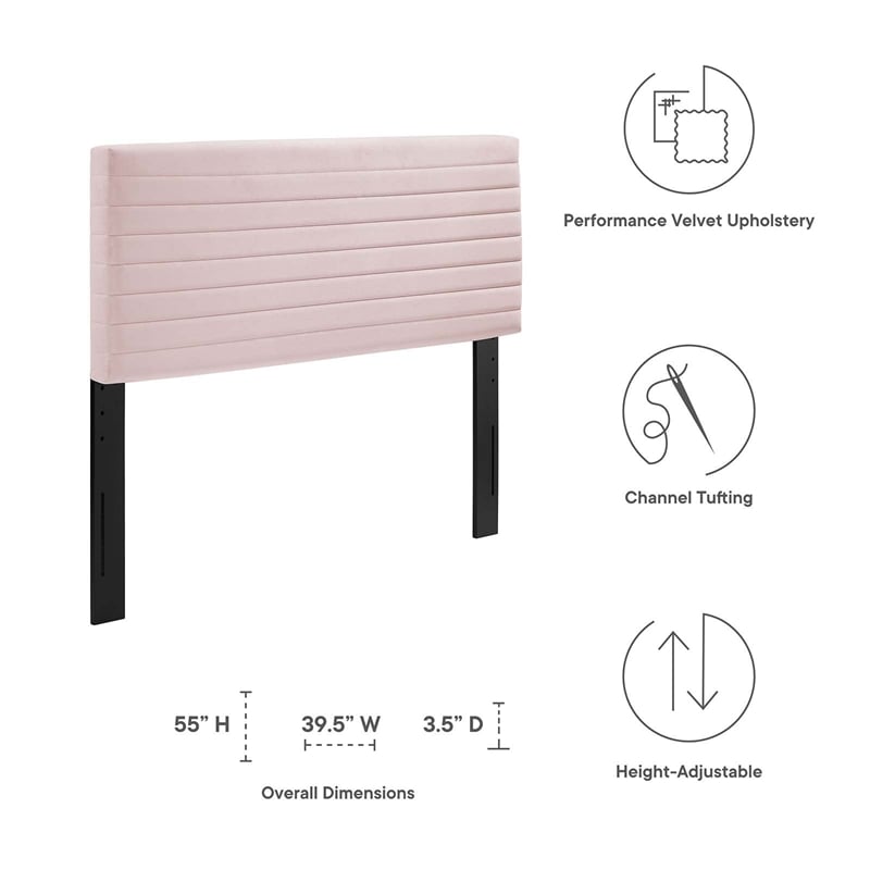 Pemberly Row Modern Performance Velvet Twin Headboard in Pink