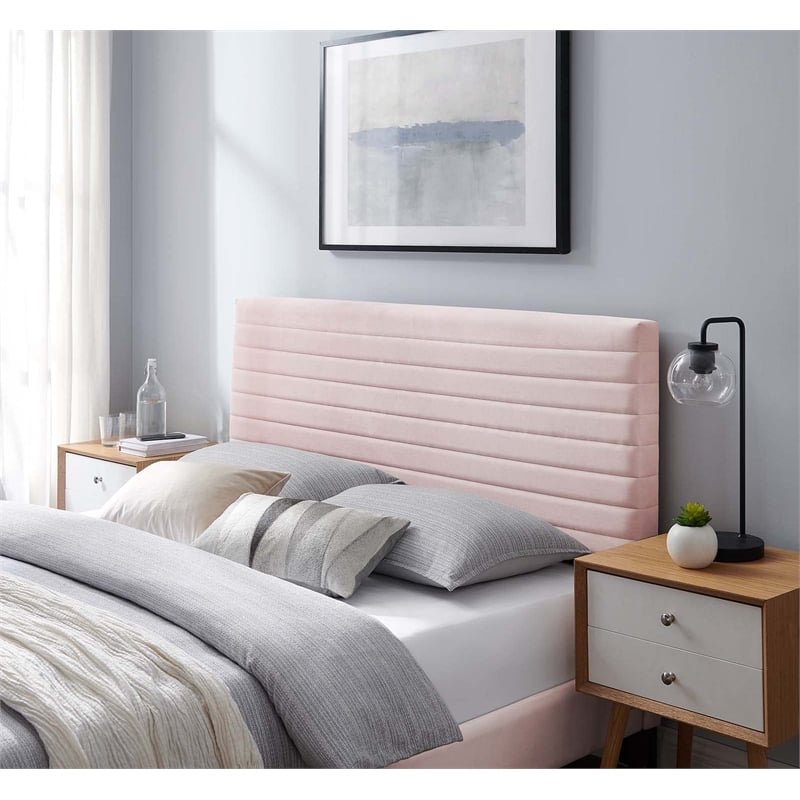 Pemberly Row Modern Performance Velvet Twin Headboard in Pink