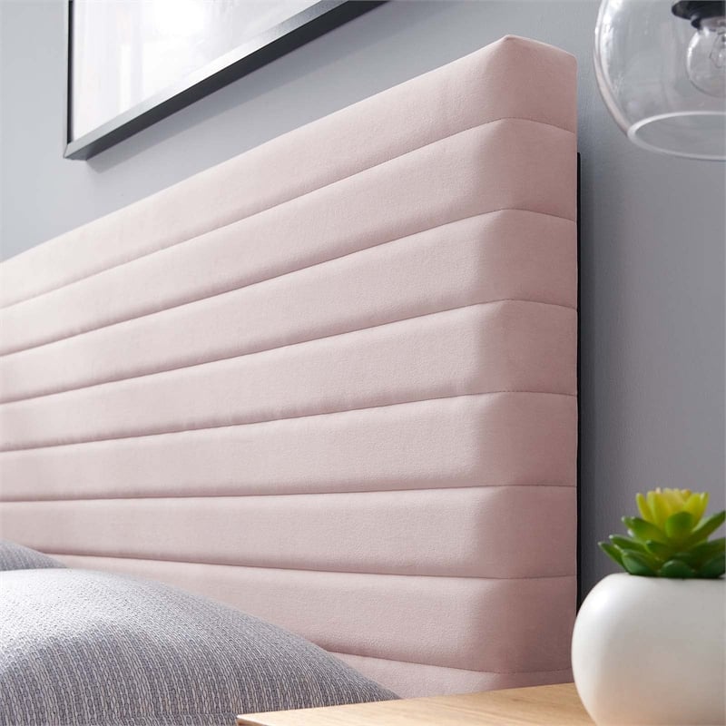 Pemberly Row Modern Performance Velvet Twin Headboard in Pink