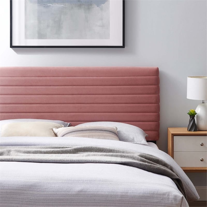 Pemberly Row Modern Performance Velvet Full/Queen Headboard in Dusty Rose