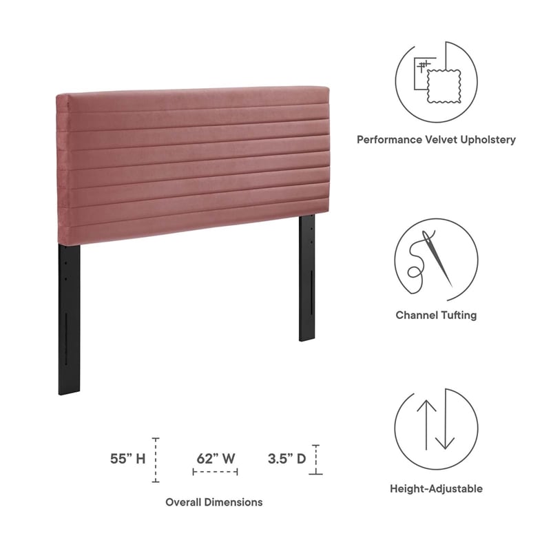 Pemberly Row Modern Performance Velvet Full/Queen Headboard in Dusty Rose