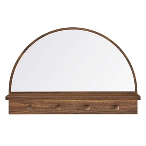 Pemberly Row Moonbeam Arched Wood Mirror with Four Hanging Pegs in Walnut