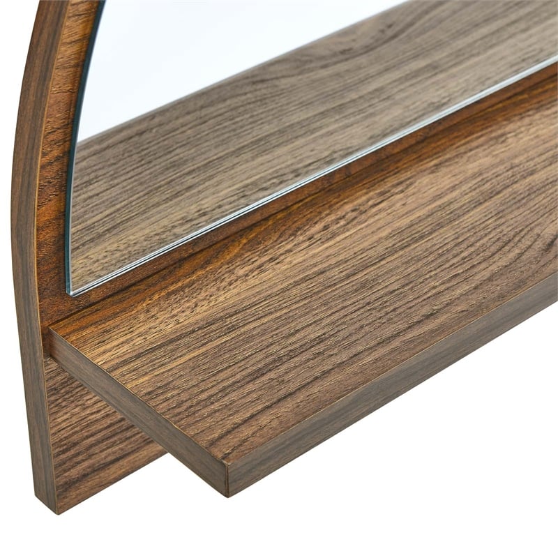 Pemberly Row Moonbeam Arched Wood Mirror with Four Hanging Pegs in Walnut