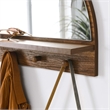 Pemberly Row Moonbeam Arched Wood Mirror with Four Hanging Pegs in Walnut