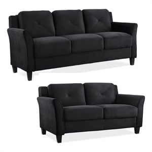 Pemberly Row Transitional 2 Piece Set with Sofa and Loveseat in Black