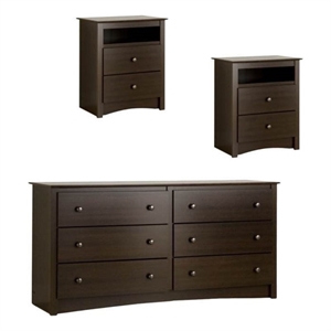 Pemberly Row 3 Piece Set with 2 Nightstands and Dresser in Espresso Finish