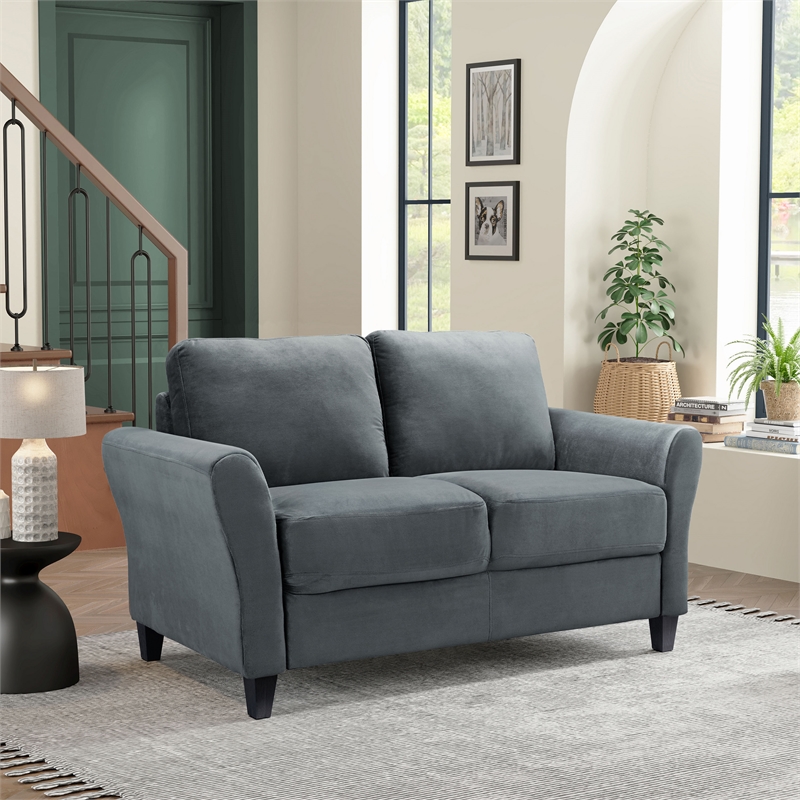 Pemberly Row Transitional 2 Piece Sofa and Loveseat Set in Dark Gray