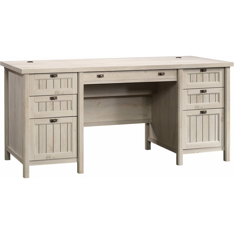Pemberly Row 2 Piece Executive Desk and Lateral File Set in Chalked Chestnut