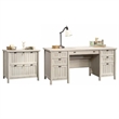 Pemberly Row 2 Piece Executive Desk and Lateral File Set in Chalked Chestnut