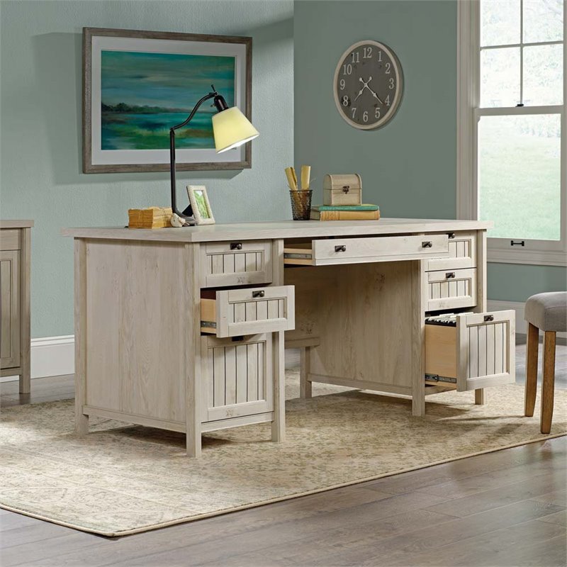 Pemberly Row 2 Piece Executive Desk and Lateral File Set in Chalked Chestnut
