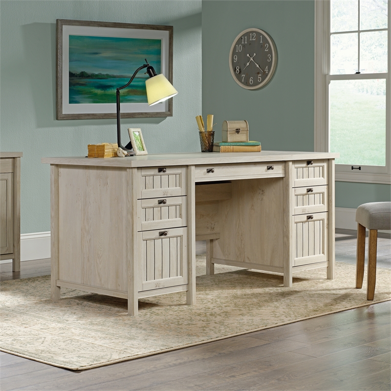 Pemberly Row 2 Piece Executive Desk and Lateral File Set in Chalked Chestnut