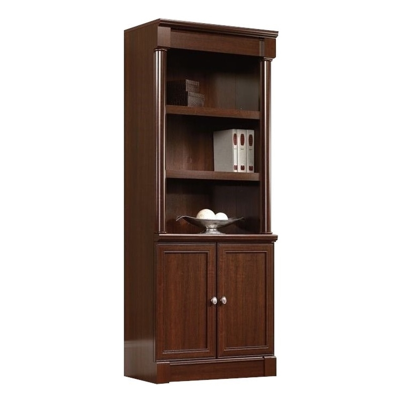 Pemberly Row Library Bookcase with Doors in Cherry (Set of 2)