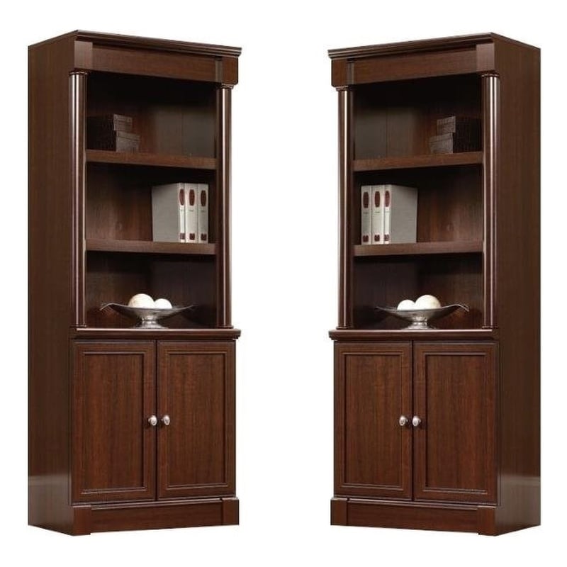 Pemberly Row Library Bookcase with Doors in Cherry (Set of 2)