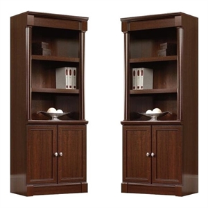 Pemberly Row Library Bookcase with Doors in Cherry (Set of 2)