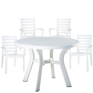 Pemberly Row 5Pc Set of 42&quot Round Resin Patio Table & 4 Resin Chairs in White
