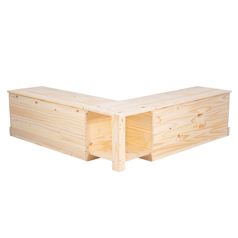 Pemberly Row Wood Backless Corner Pine Wood Nook in Unfinished Pine