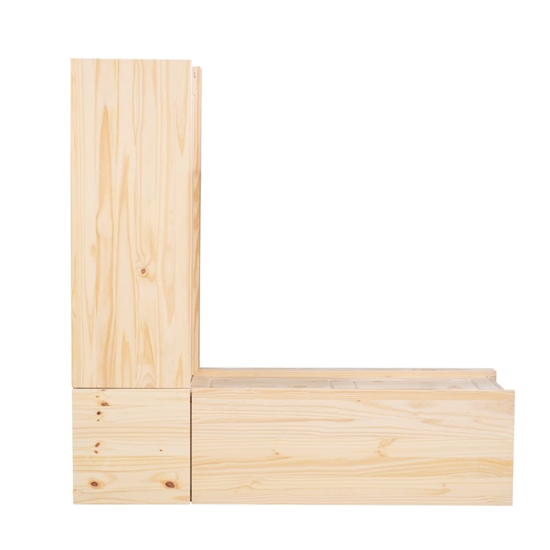 Pemberly Row Wood Backless Corner Pine Wood Nook in Unfinished Pine