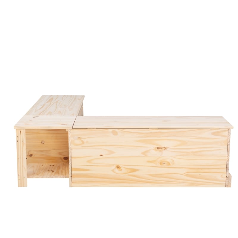 Pemberly Row Wood Backless Corner Pine Wood Nook in Unfinished Pine