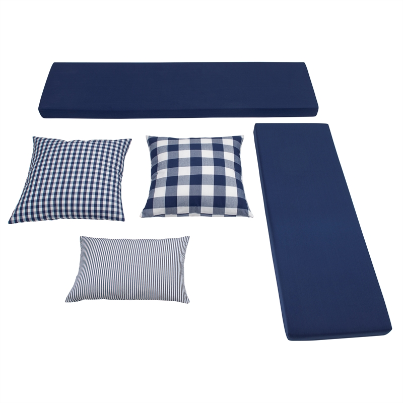 Pemberly Row White Wood Nook With Navy Polyester Fabric Cushions