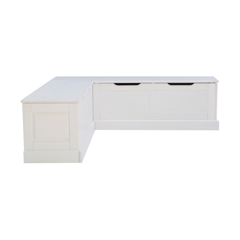 Pemberly Row White Wood Nook With Navy Polyester Fabric Cushions