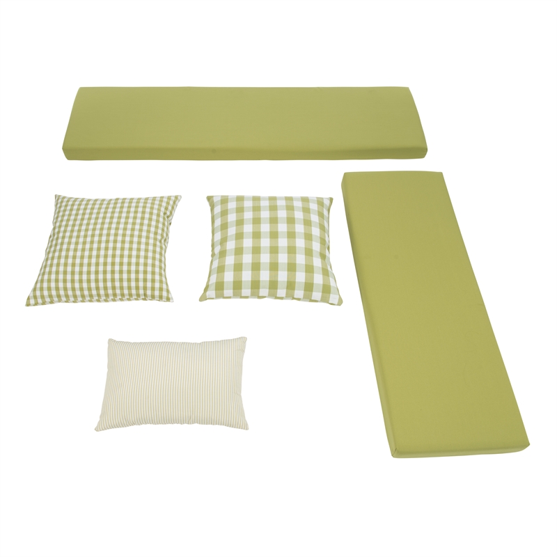 Pemberly Row White Wood Nook With Green Polyester Fabric Cushions