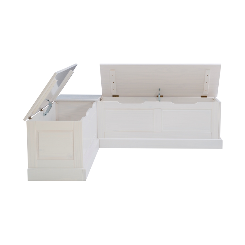 Pemberly Row White Wood Nook With Green Polyester Fabric Cushions