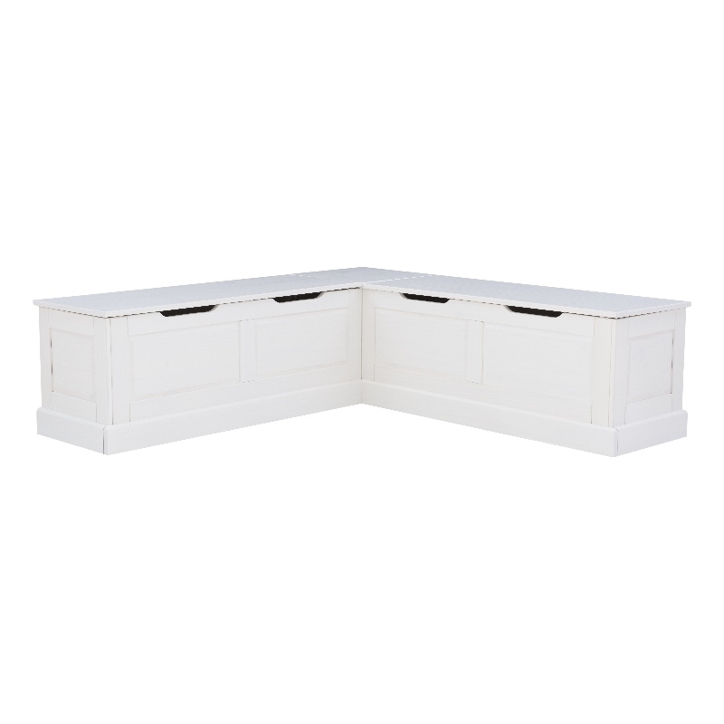 Pemberly Row White Wood Nook With Green Polyester Fabric Cushions