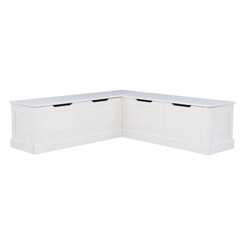 Pemberly Row Backless Wood Corner Breakfast Nook with Storage in White