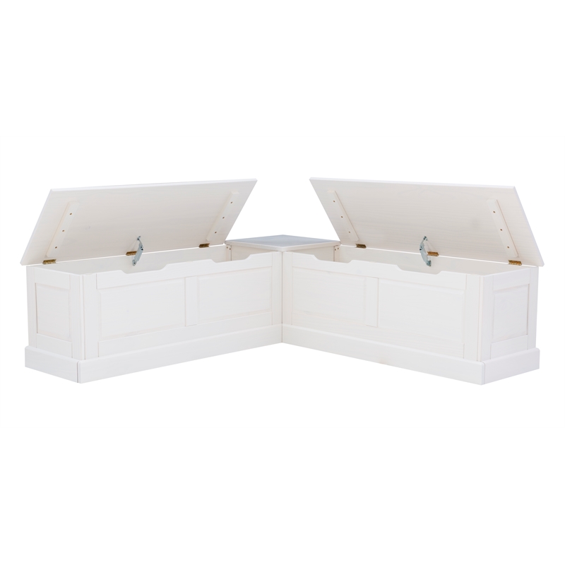 Pemberly Row Backless Wood Corner Breakfast Nook with Storage in White