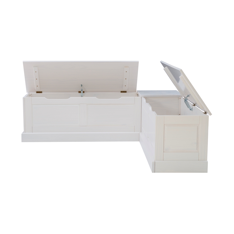 Pemberly Row Backless Wood Corner Breakfast Nook with Storage in White