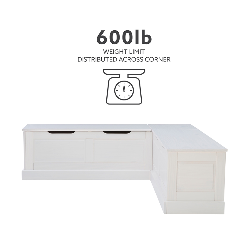 Pemberly Row Backless Wood Corner Breakfast Nook with Storage in White
