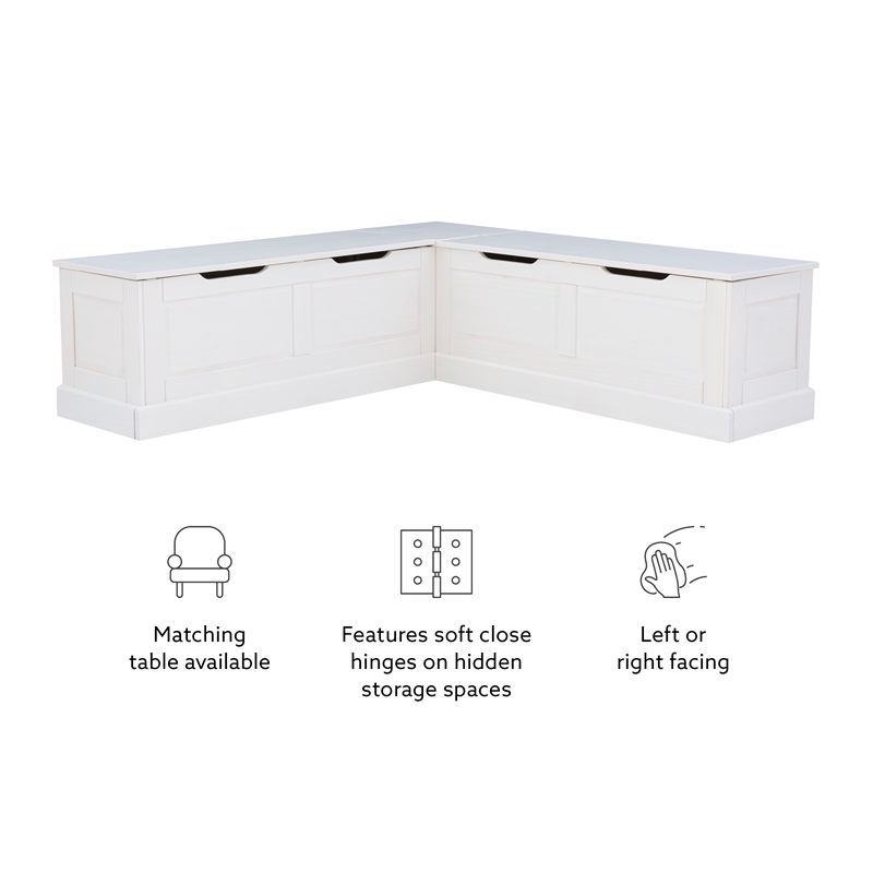 Pemberly Row Backless Wood Corner Breakfast Nook with Storage in White