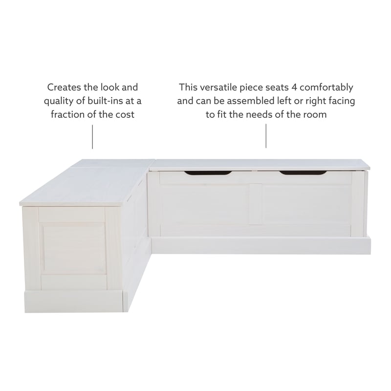 Pemberly Row Backless Wood Corner Breakfast Nook with Storage in White