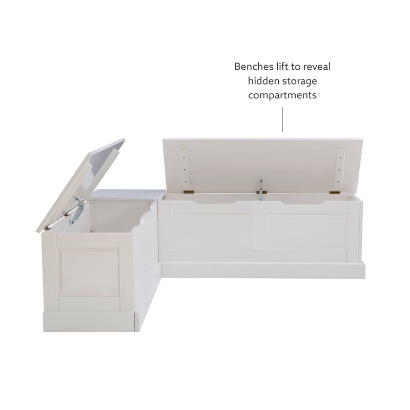 Pemberly Row Backless Wood Corner Breakfast Nook with Storage in White