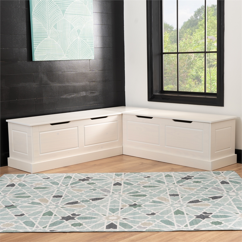 Pemberly Row Backless Wood Corner Breakfast Nook with Storage in White