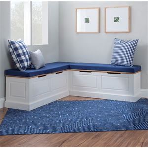 Pemberly Row Natural White Wood Nook With Navy Polyester Fabric Cushions