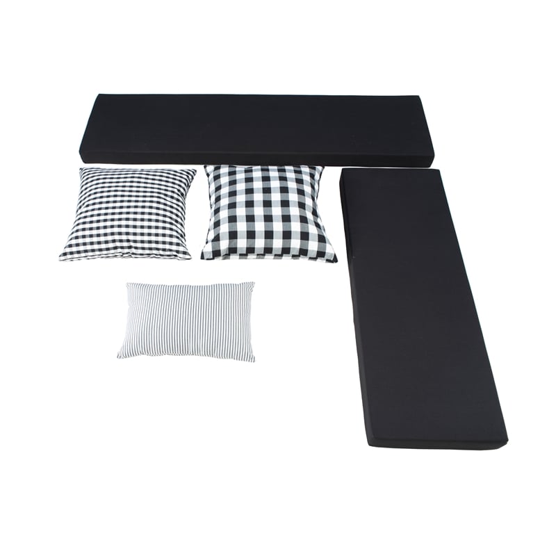 Pemberly Row Natural White Wood Nook With Black Polyester Fabric Cushions