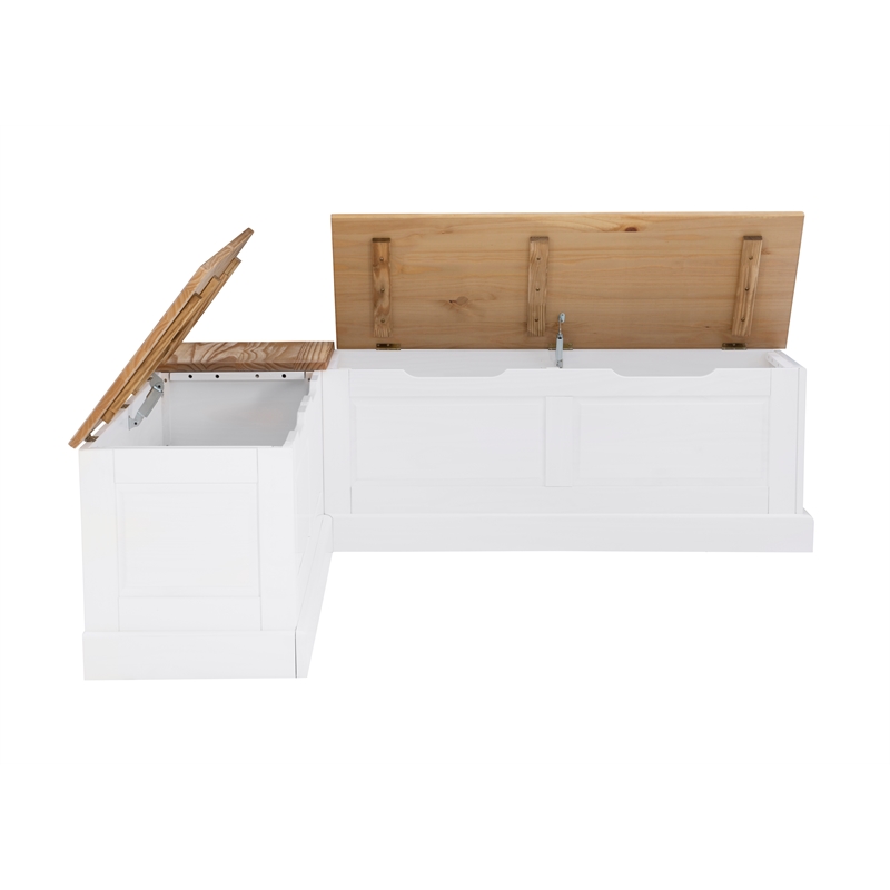 Pemberly Row Natural White Wood Nook With Black Polyester Fabric Cushions